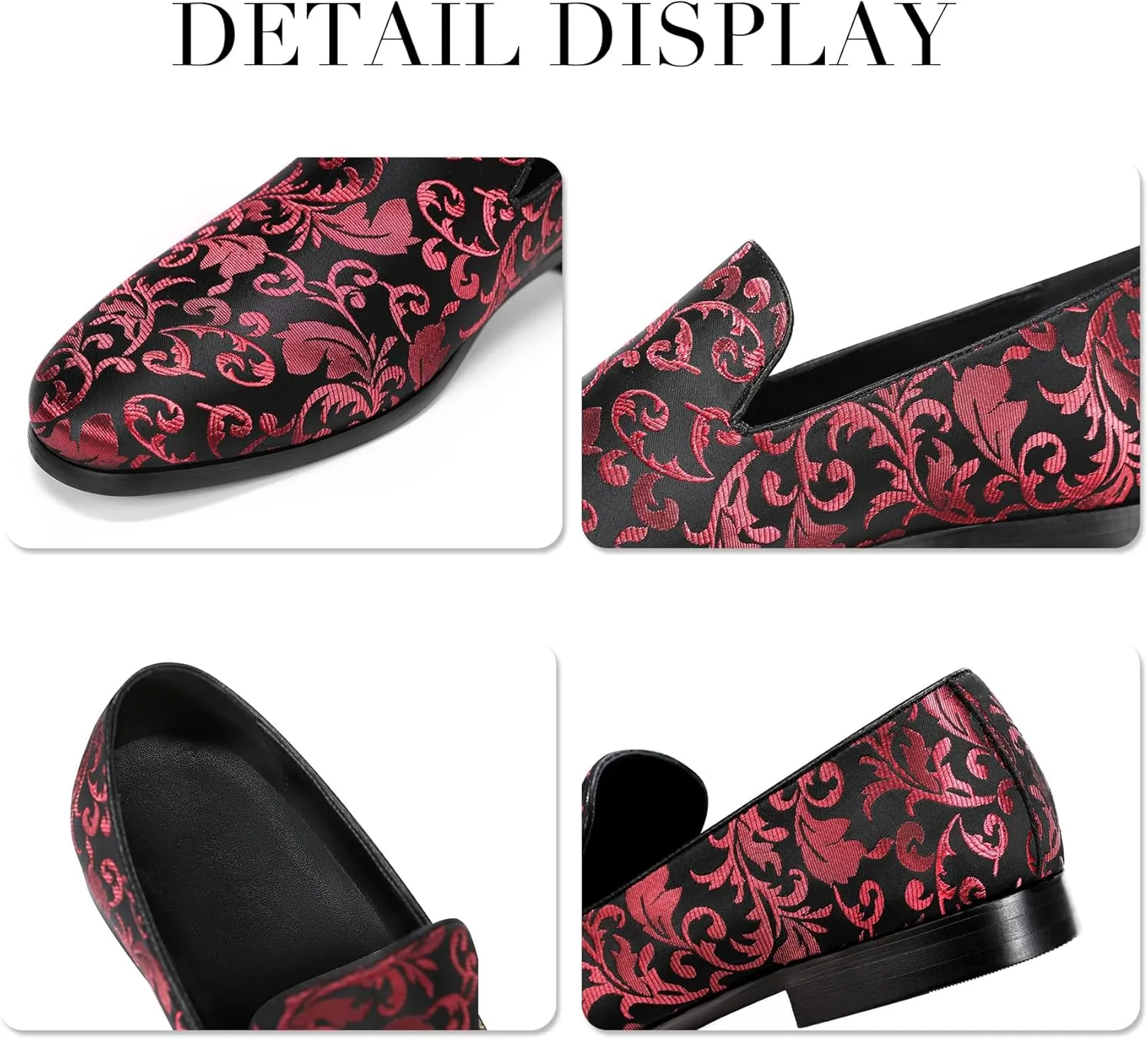 Cloudstyle Men's Vintage Dress Loafers Shoes Fashion Floral Satin Slip-On Prom Tuxedo Shoes