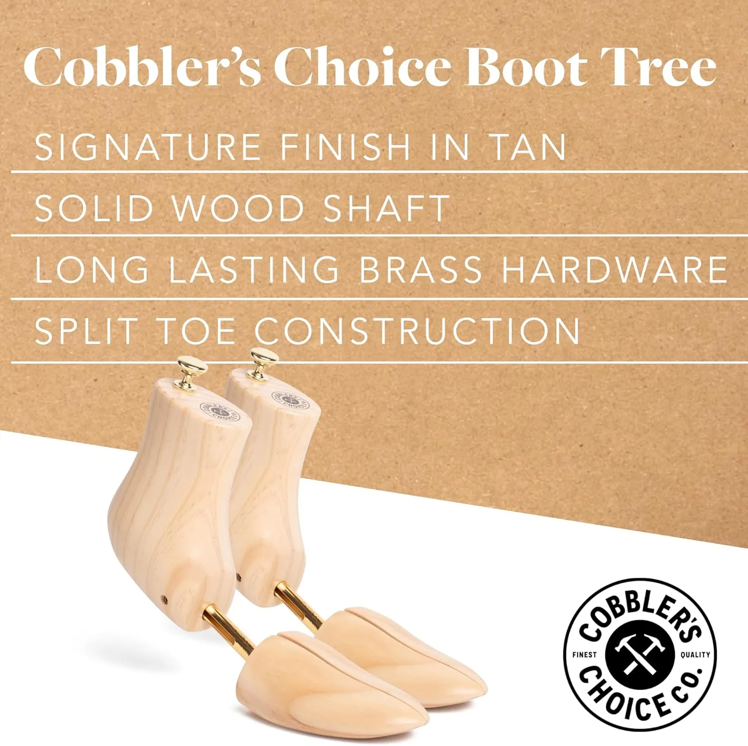 Cobbler's Choice Co. Finest Quality Men’s Boot Tree – Varnished Natural Wood, Timeless Design, Signature Finish, Tan