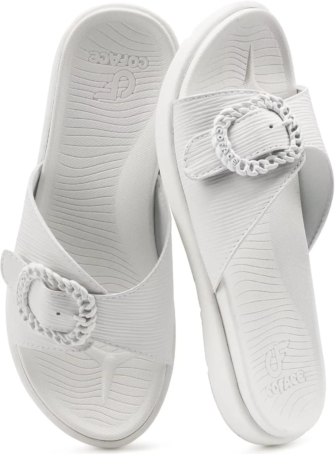 COFACE Womens Dressy Orthotic Slides Lightweight Yoga Mat Thick Cushion Recovery Walking Sandals Adjustable Slip On Slippers with Comfortable Plantar Fasciitis Arch Support