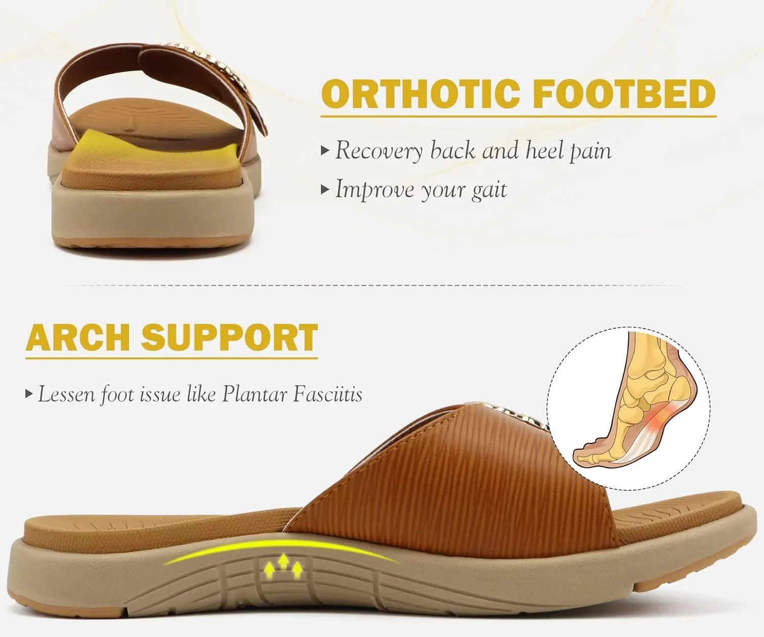 COFACE Womens Dressy Orthotic Slides Lightweight Yoga Mat Thick Cushion Recovery Walking Sandals Adjustable Slip On Slippers with Comfortable Plantar Fasciitis Arch Support