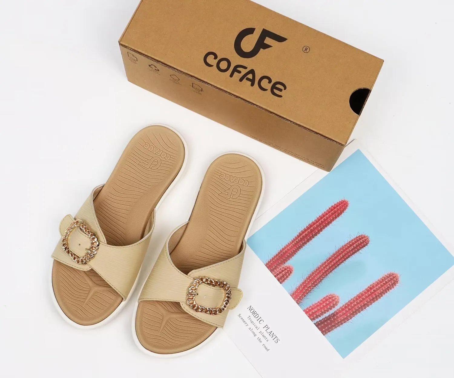 COFACE Womens Dressy Orthotic Slides Lightweight Yoga Mat Thick Cushion Recovery Walking Sandals Adjustable Slip On Slippers with Comfortable Plantar Fasciitis Arch Support