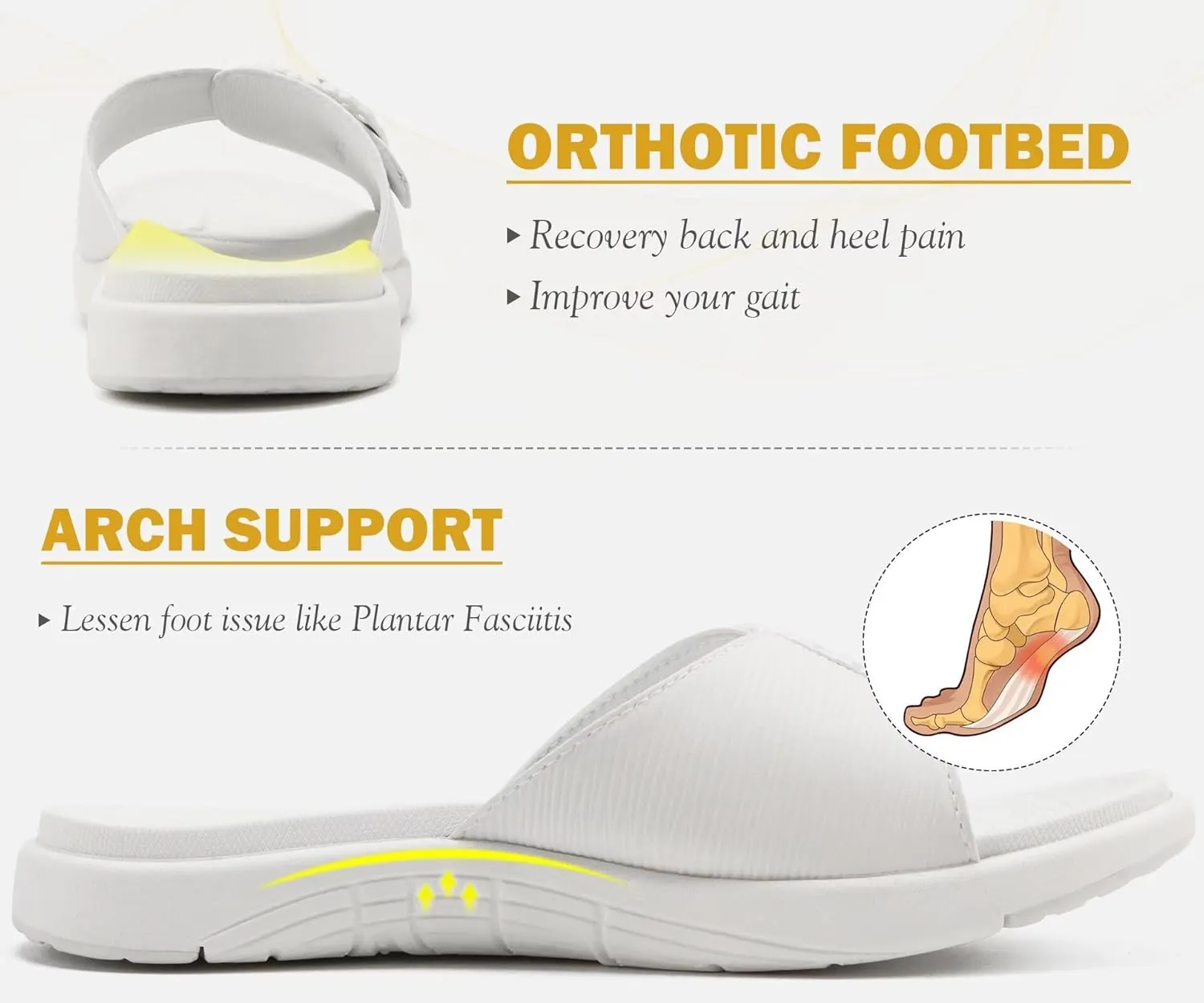 COFACE Womens Dressy Orthotic Slides Lightweight Yoga Mat Thick Cushion Recovery Walking Sandals Adjustable Slip On Slippers with Comfortable Plantar Fasciitis Arch Support