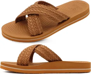 COFACE Womens Orthopedic Sandals Comfortable Orthotic Arch Support Open Toe Cushion Recovery Plantar Fasciitis 2025 Summer Walking Slip On Ladies Cloud Cross Slides for Woman Khaki Size 11