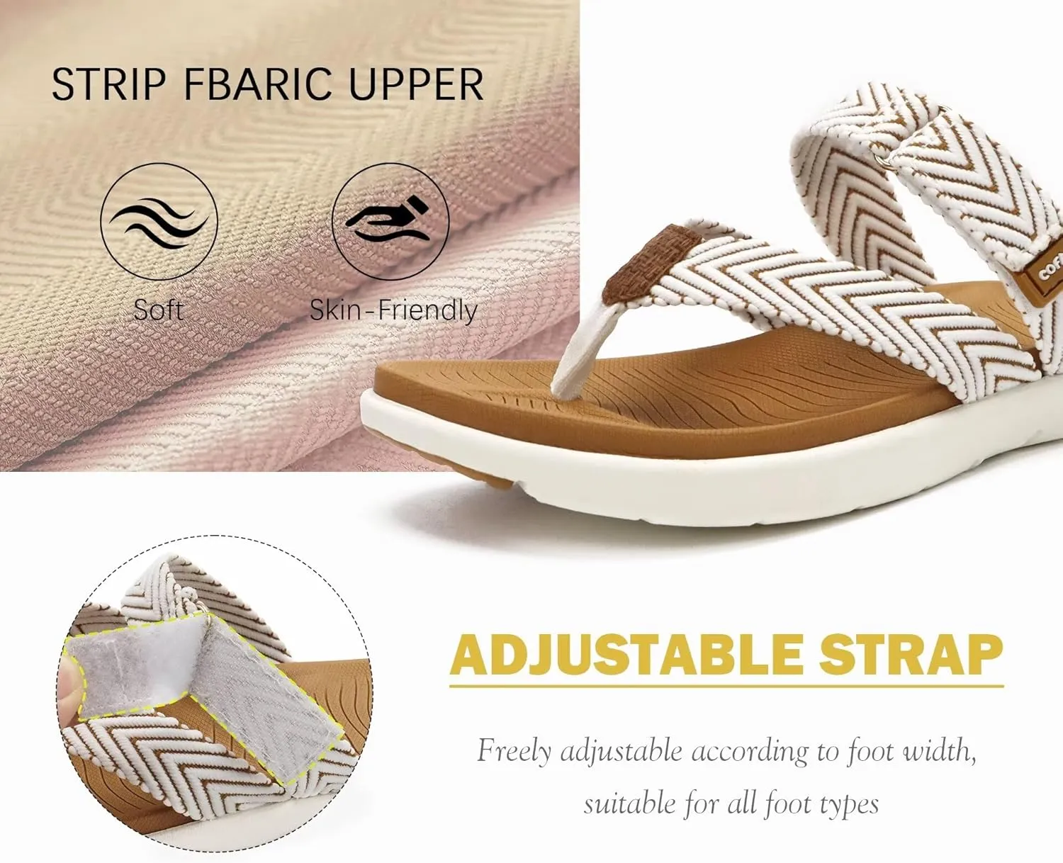 COFACE Womens Trendy Orthotic Flip Flops Lightweight Yoga Mat Thick Cushion Walking Thong Sandals Adjustable Slip On Slippers With Comfortable Plantar Fasciitis Arch Support