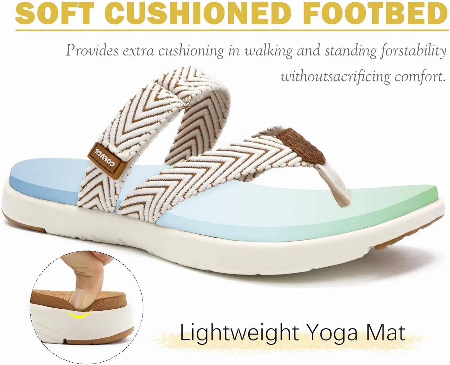 COFACE Womens Trendy Orthotic Flip Flops Lightweight Yoga Mat Thick Cushion Walking Thong Sandals Adjustable Slip On Slippers With Comfortable Plantar Fasciitis Arch Support