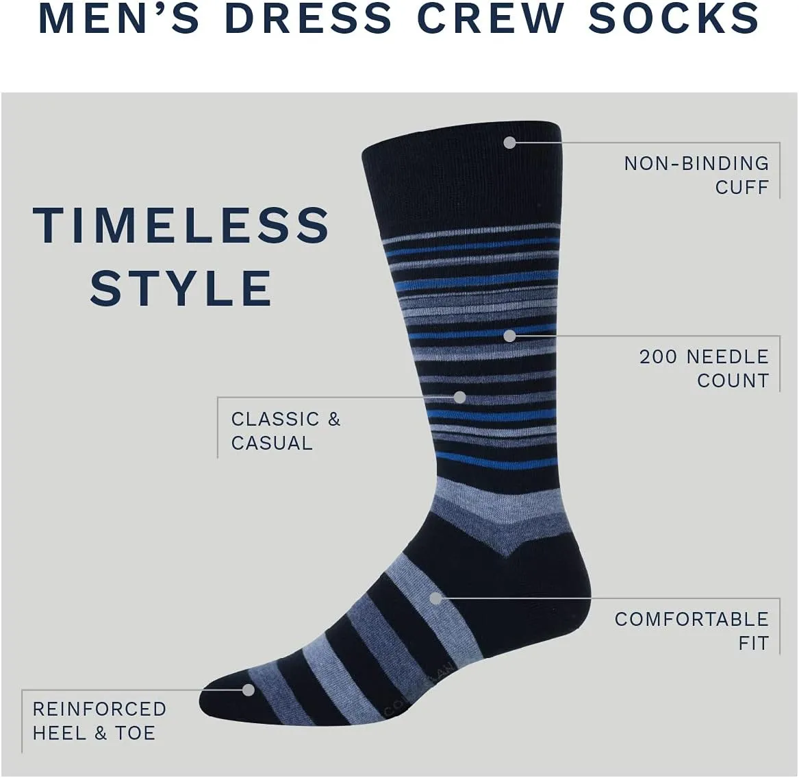 Cole Haan Men's Dress Socks - 2 Pack Soft Cotton Blend Classic Crew Socks for Men, Reinforced Heel and Toe (Shoe Size: 7-12)