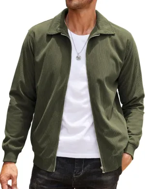 COOFANDY Men's Casual Corduroy Jacket Lightweight Zip Up Vintage Jacket Collared Bomber Jacket