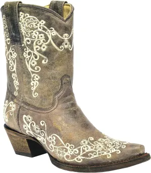 Corral Bone Crater Embroidery Womens Snip Toe Short Boots A3190