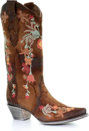 Corral Floral Embroidered Lamb Leather Womens Snip Toe Western Boots A3597
