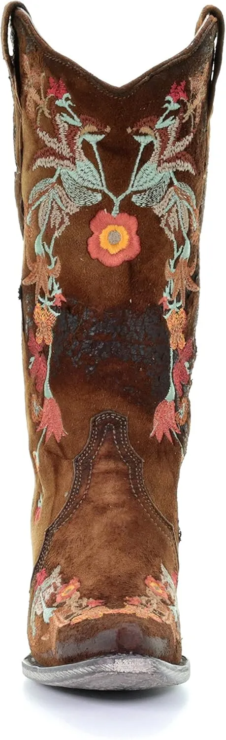 Corral Floral Embroidered Lamb Leather Womens Snip Toe Western Boots A3597