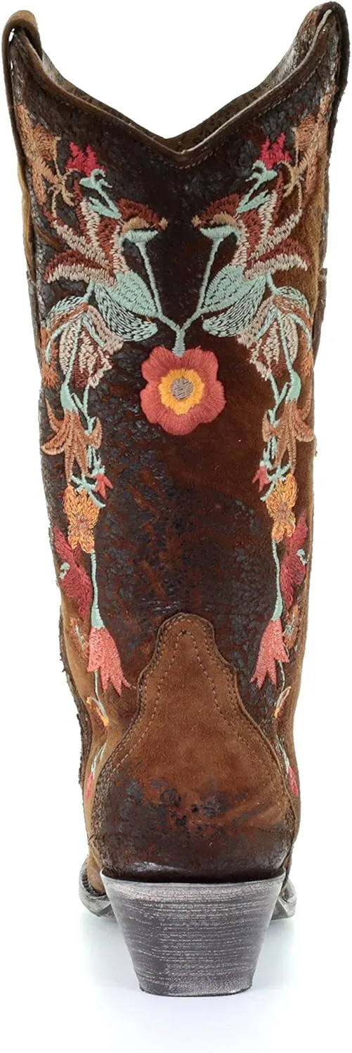 Corral Floral Embroidered Lamb Leather Womens Snip Toe Western Boots A3597