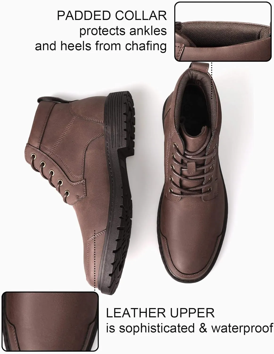 Coutgo Men's Chukka Boots Lace Up Motorcycle Boots Non-Slip Sole Work Waterproof Dress Ankle Boots