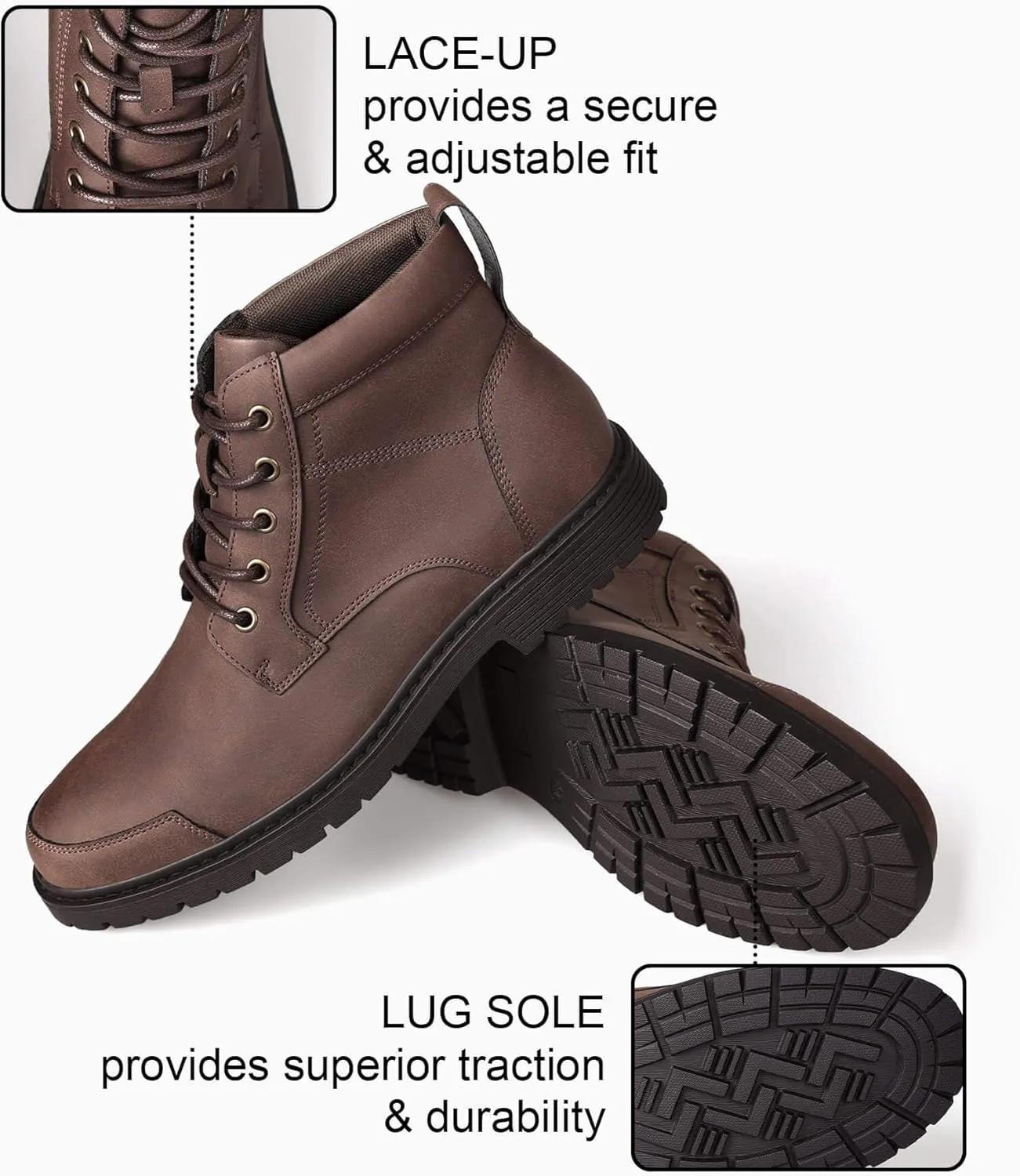 Coutgo Men's Chukka Boots Lace Up Motorcycle Boots Non-Slip Sole Work Waterproof Dress Ankle Boots
