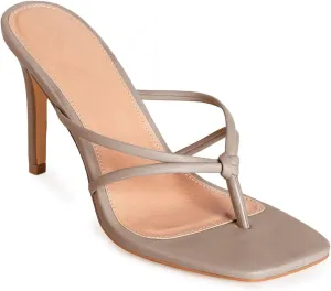 Coutgo Womens Heeled Sandals Strappy Square Toe Flip Flops Fashion Thong Slip on Stiletto Sandals