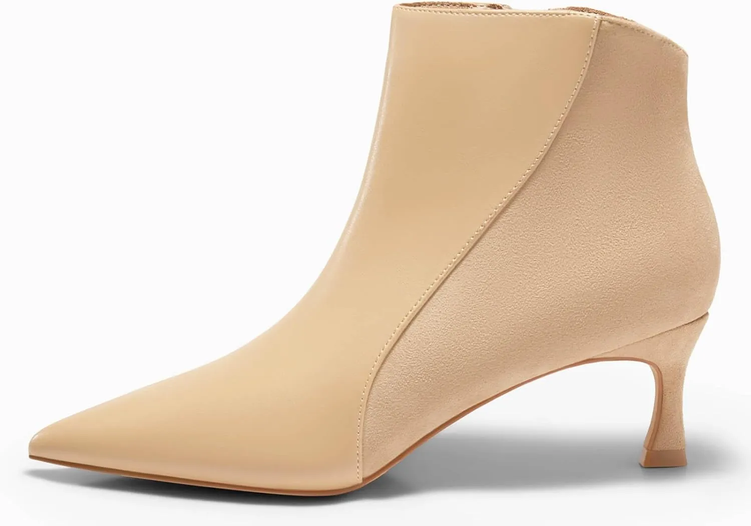 Coutgo Womens Kitten Heel Ankle Boots Pointed Toe Side Zipper Fall Winter Booties Shoes