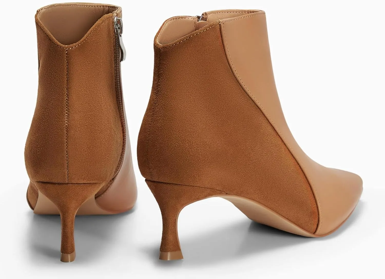 Coutgo Womens Kitten Heel Ankle Boots Pointed Toe Side Zipper Fall Winter Booties Shoes