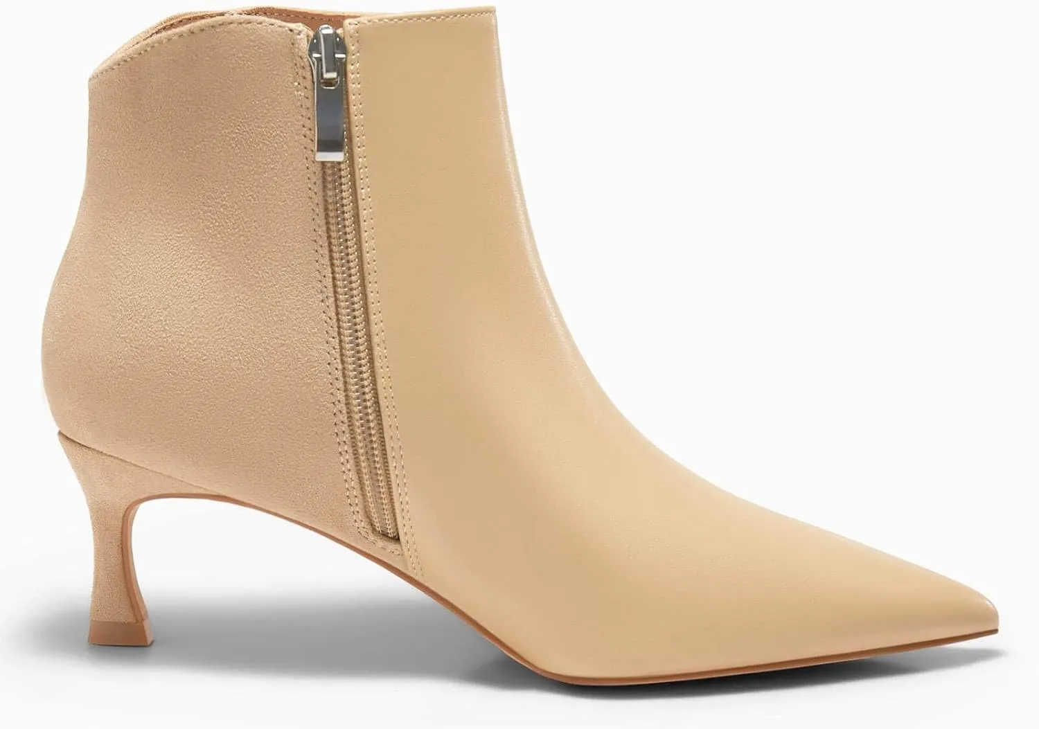 Coutgo Womens Kitten Heel Ankle Boots Pointed Toe Side Zipper Fall Winter Booties Shoes