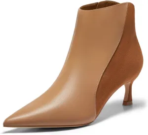 Coutgo Womens Kitten Heel Ankle Boots Pointed Toe Side Zipper Fall Winter Booties Shoes