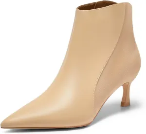 Coutgo Womens Kitten Heel Ankle Boots Pointed Toe Side Zipper Fall Winter Booties Shoes