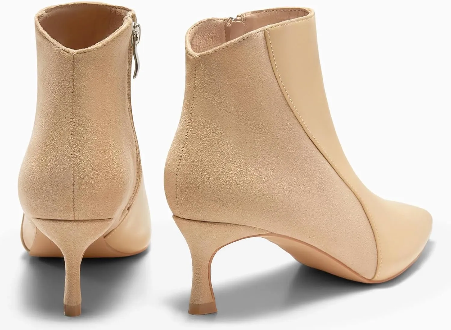 Coutgo Womens Kitten Heel Ankle Boots Pointed Toe Side Zipper Fall Winter Booties Shoes