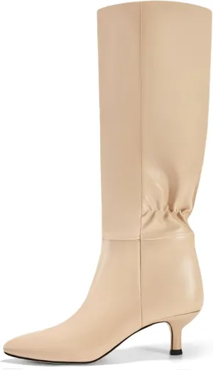 Coutgo Womens Kitten Heel Knee High Boots Pointed Toe Tall Boots Pull On Winter Dress Long Boot Shoes