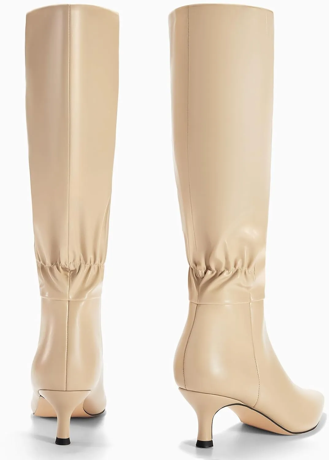 Coutgo Womens Kitten Heel Knee High Boots Pointed Toe Tall Boots Pull On Winter Dress Long Boot Shoes