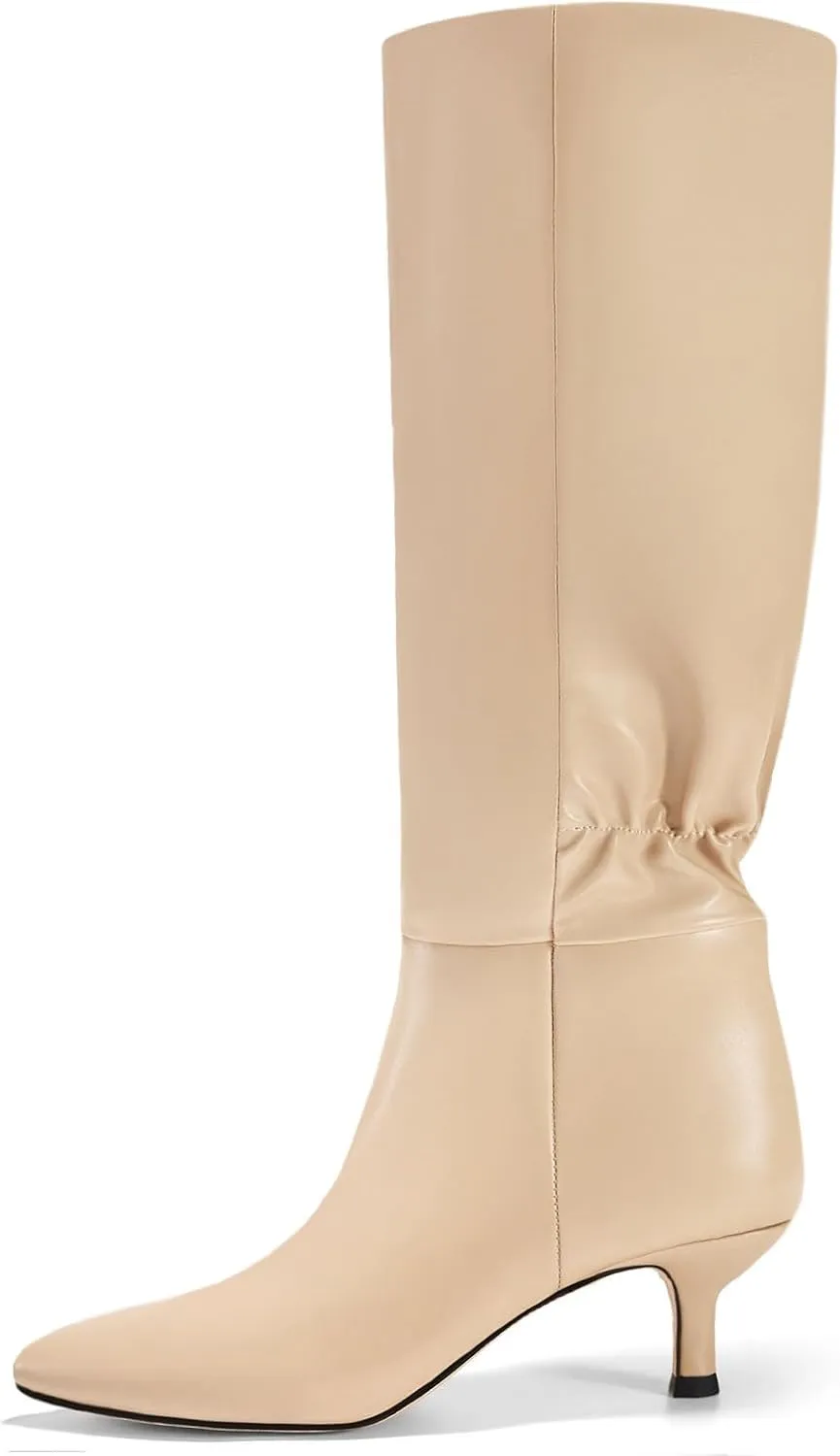 Coutgo Womens Kitten Heel Knee High Boots Pointed Toe Tall Boots Pull On Winter Dress Long Boot Shoes