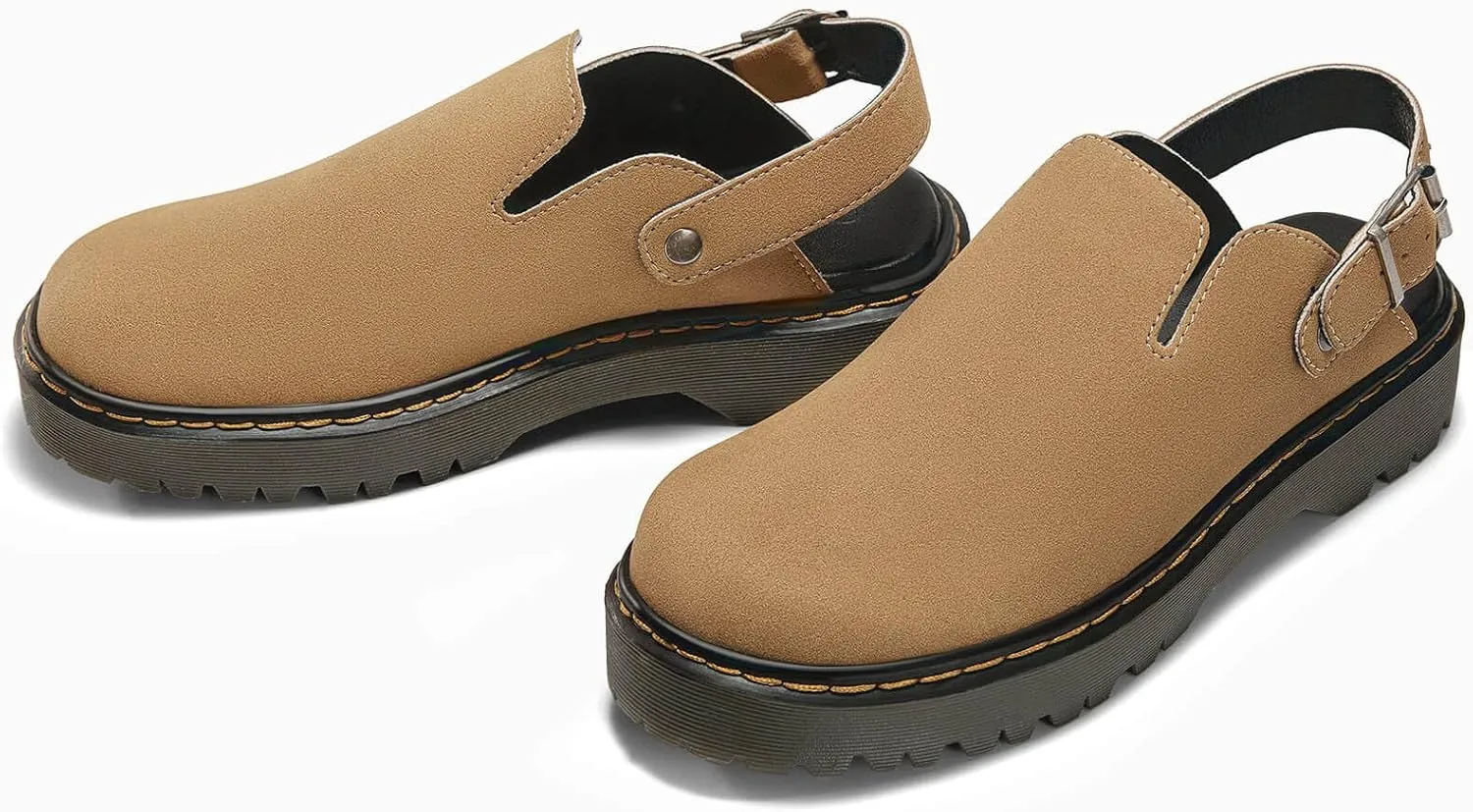 Coutgo Women's Platform Clogs Adjustable Strap Slingback Mules Suede Leather Closed Toe Slip on Shoes