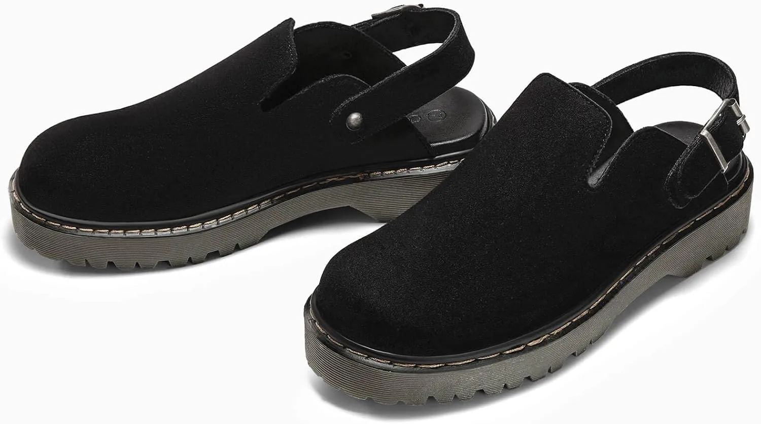 Coutgo Women's Platform Clogs Adjustable Strap Slingback Mules Suede Leather Closed Toe Slip on Shoes