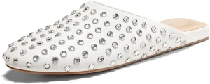 Coutgo Women's Rhinestone Mules Flats Sparkly Leather Slip On Shoes Slippers Comfortable Dress Backless Shoes