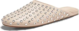 Coutgo Women's Rhinestone Mules Flats Sparkly Leather Slip On Shoes Slippers Comfortable Dress Backless Shoes