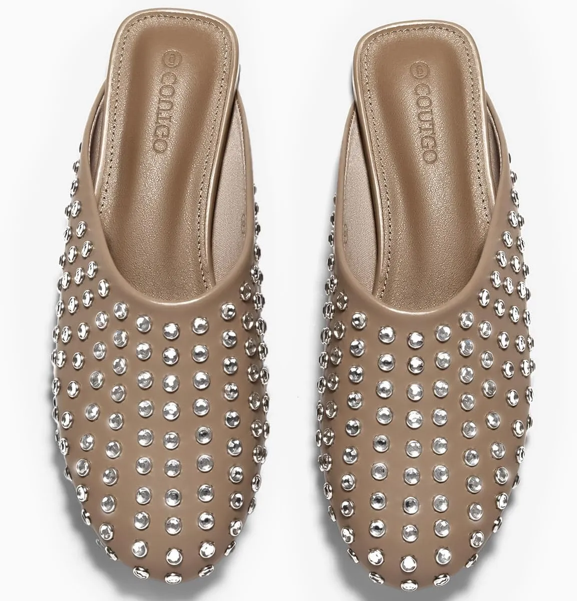 Coutgo Women's Rhinestone Mules Flats Sparkly Leather Slip On Shoes Slippers Comfortable Dress Backless Shoes