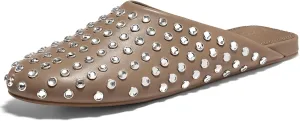 Coutgo Women's Rhinestone Mules Flats Sparkly Leather Slip On Shoes Slippers Comfortable Dress Backless Shoes