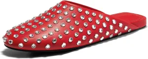 Coutgo Women's Rhinestone Mules Flats Sparkly Leather Slip On Shoes Slippers Comfortable Dress Backless Shoes
