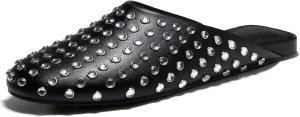Coutgo Women's Rhinestone Mules Flats Sparkly Leather Slip On Shoes Slippers Comfortable Dress Backless Shoes