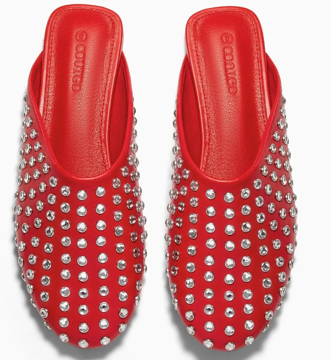 Coutgo Women's Rhinestone Mules Flats Sparkly Leather Slip On Shoes Slippers Comfortable Dress Backless Shoes
