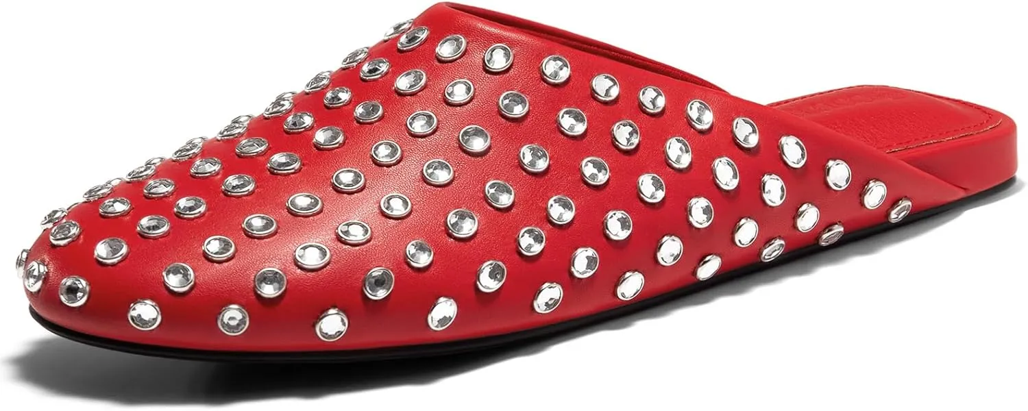 Coutgo Women's Rhinestone Mules Flats Sparkly Leather Slip On Shoes Slippers Comfortable Dress Backless Shoes