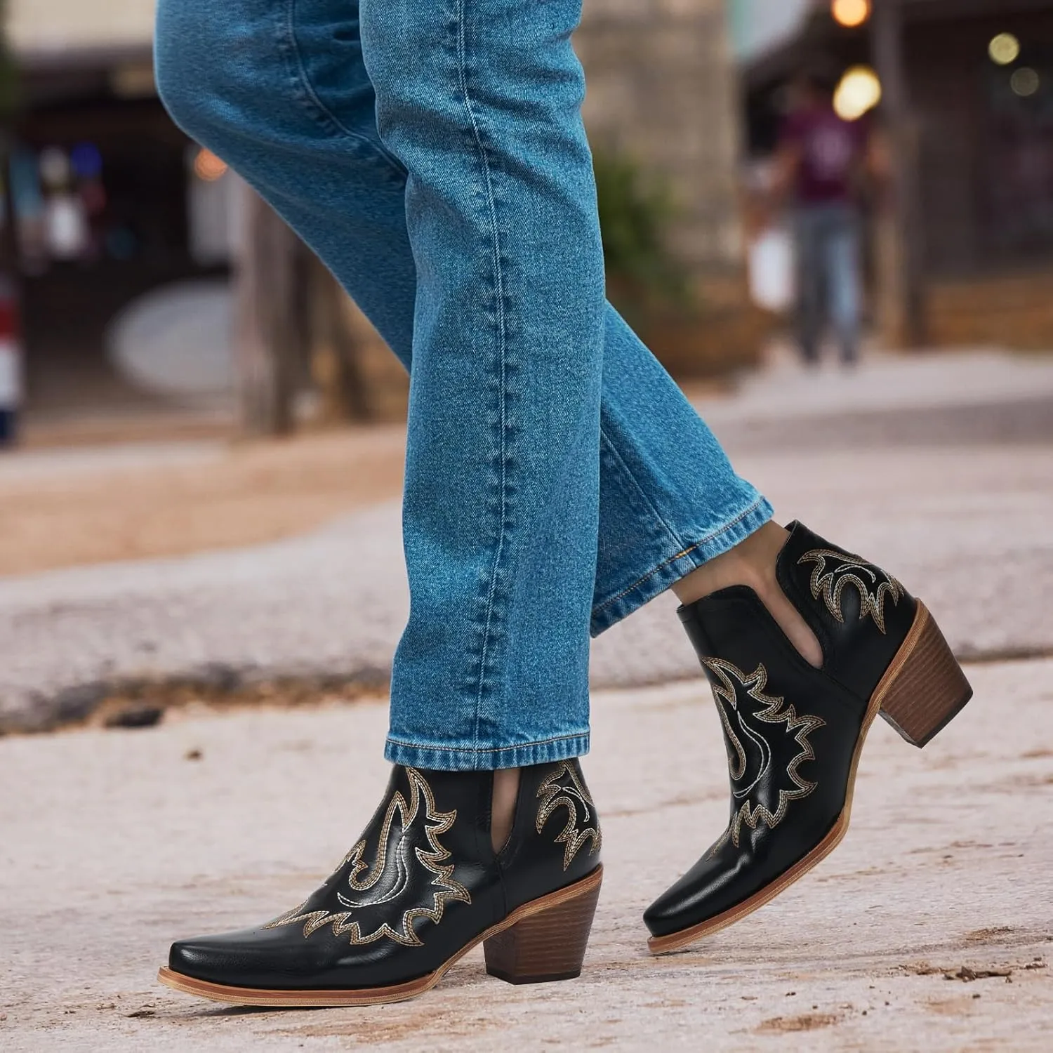Cowboy Boots for Women - Western Ankle Boots, Chunky Heels Fall Short Booties (UNDERSIZE: PLEASE SELECT SIZE UP)