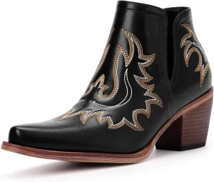 Cowboy Boots for Women - Western Ankle Boots, Chunky Heels Fall Short Booties (UNDERSIZE: PLEASE SELECT SIZE UP)
