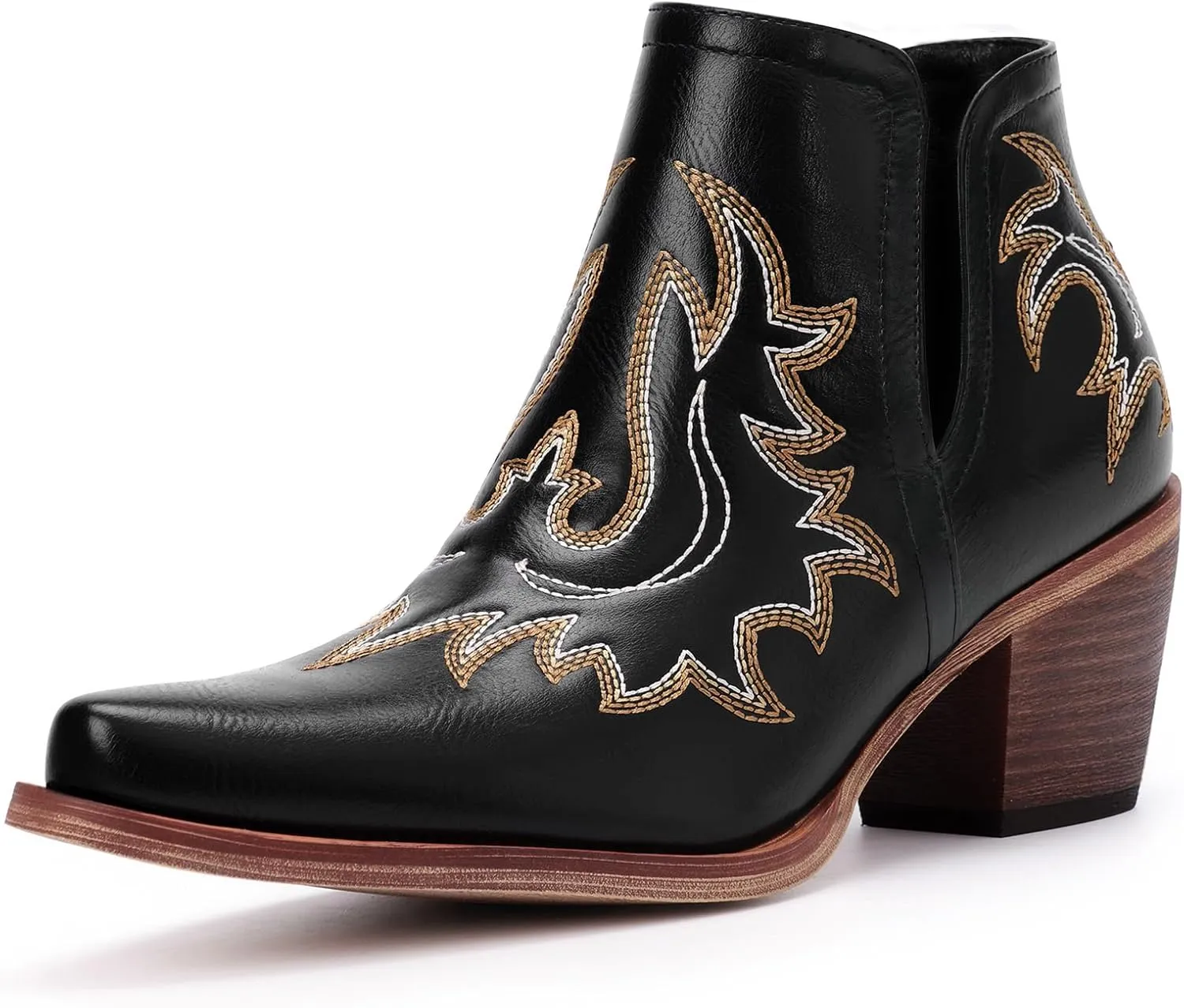 Cowboy Boots for Women - Western Ankle Boots, Chunky Heels Fall Short Booties (UNDERSIZE: PLEASE SELECT SIZE UP)
