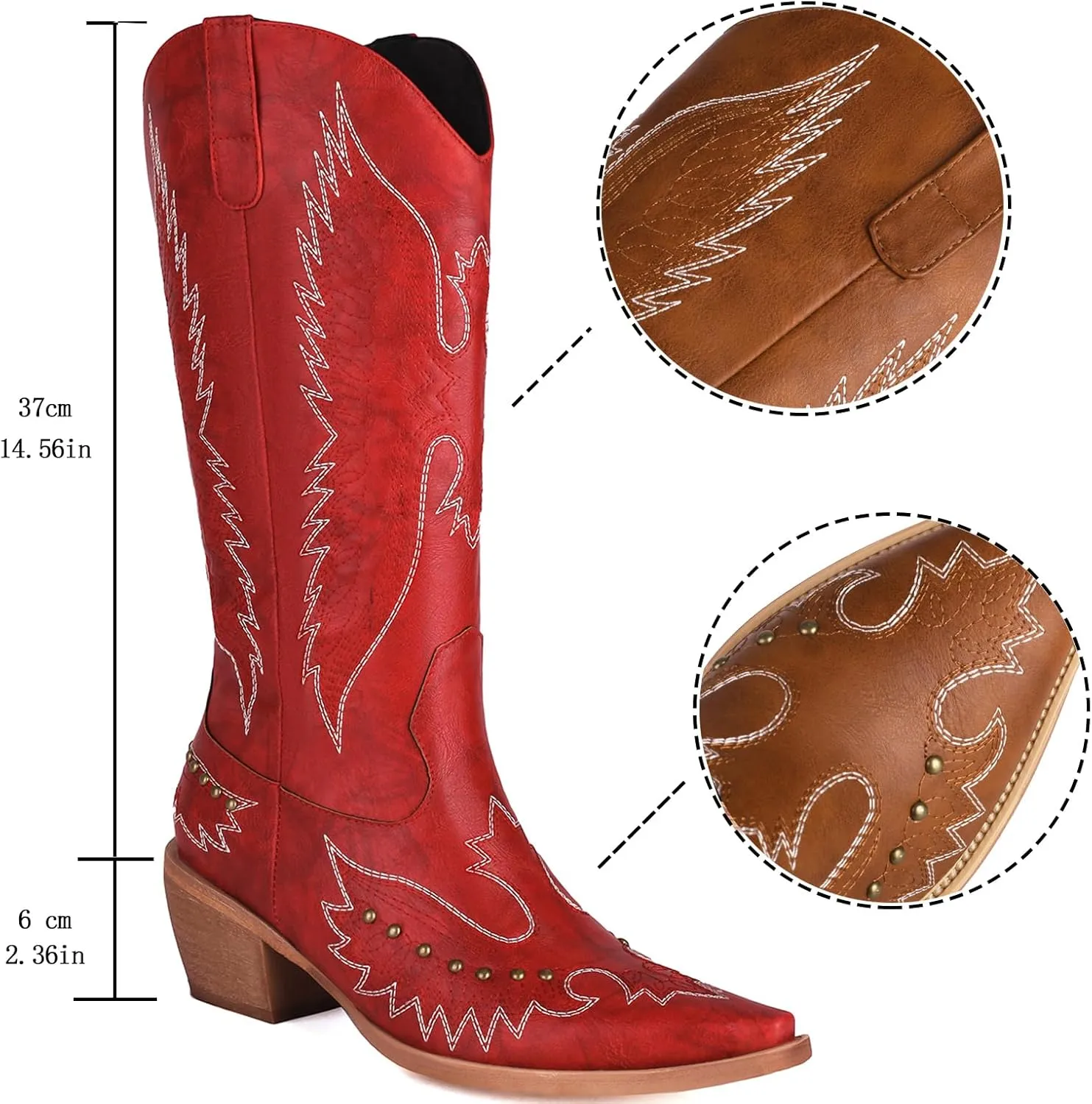 Cozivwaiy Women Denim Cowboy Boots Patchwork Knee High Boots Colorblock Western Cowgirl Mid Calf Jeans Shoes Pointed Toe Chunky Heel Pull On