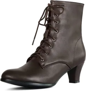 Cozivwaiy Women Vintage Victorian Boots 70s Lace up Ankle Boots Mid Heel Witch Granny Booties Costume Shoes Cone Heel Zipper Almond Toe