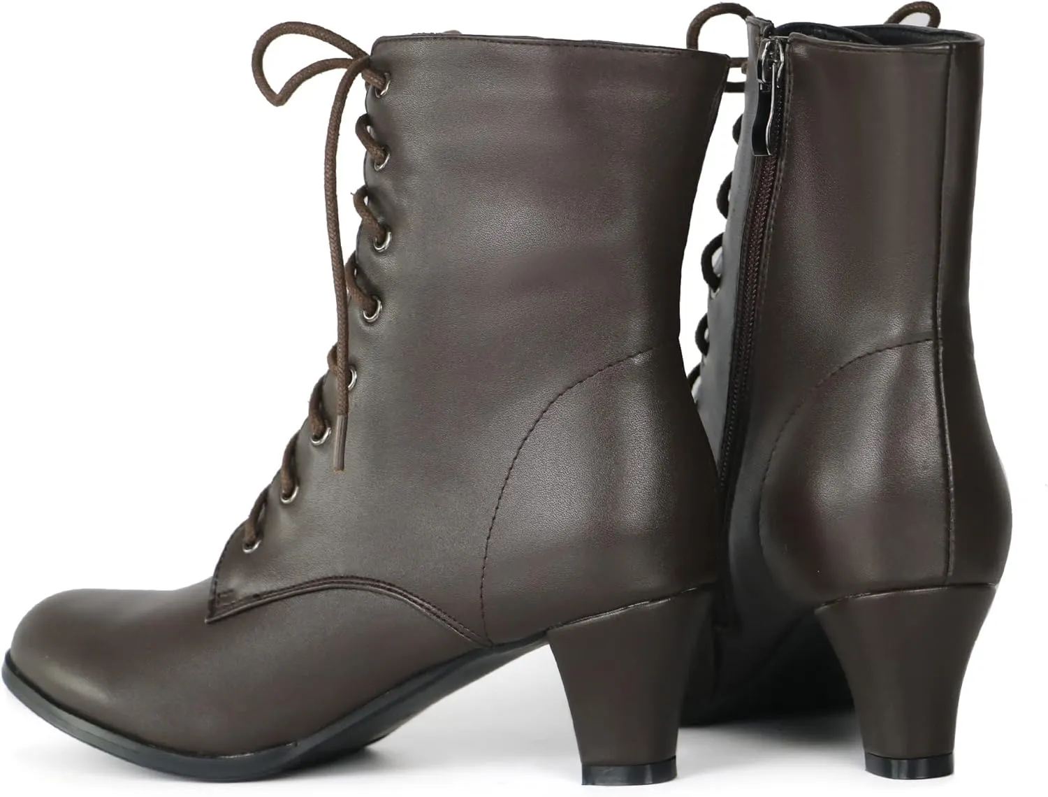 Cozivwaiy Women Vintage Victorian Boots 70s Lace up Ankle Boots Mid Heel Witch Granny Booties Costume Shoes Cone Heel Zipper Almond Toe