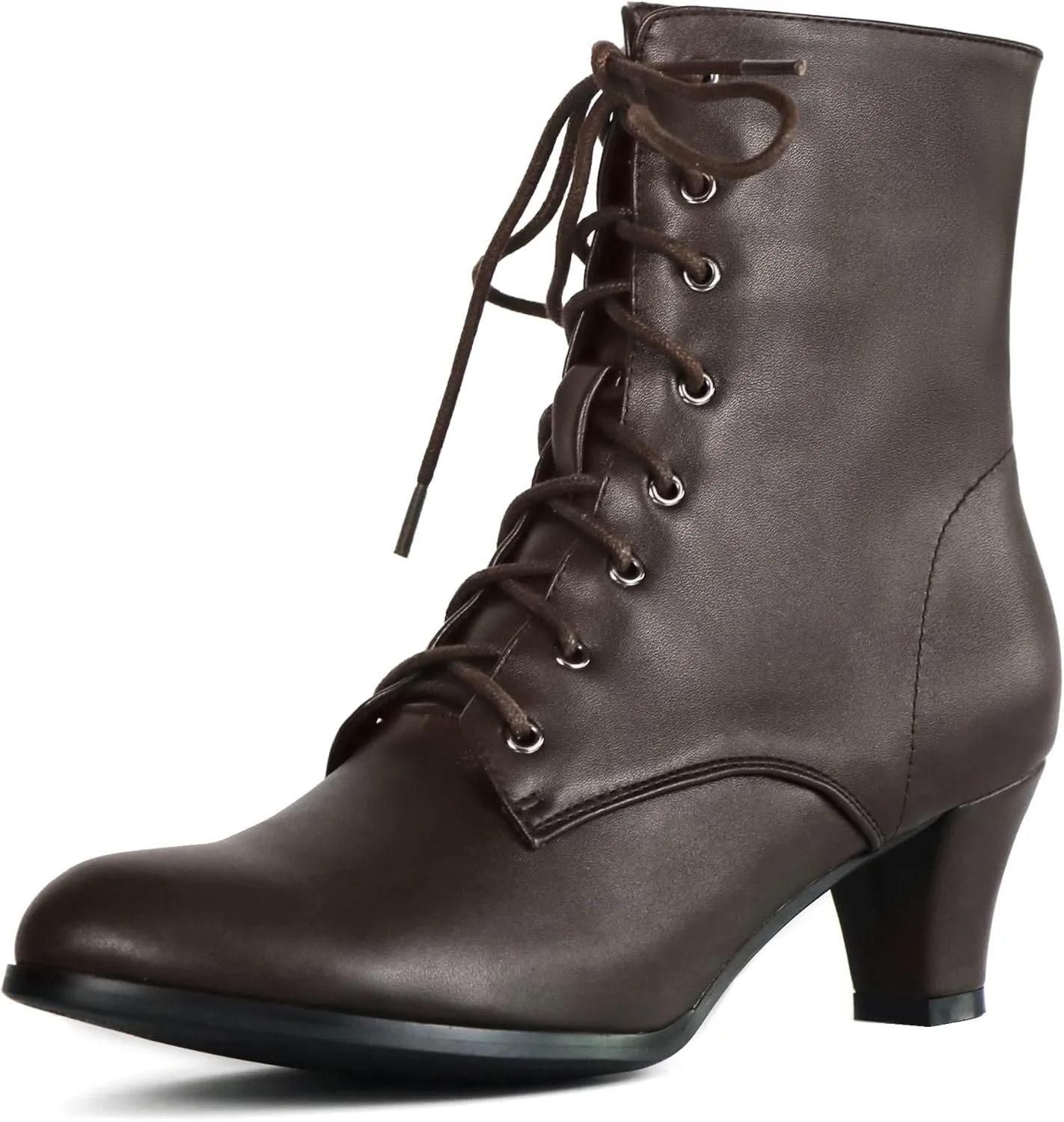 Cozivwaiy Women Vintage Victorian Boots 70s Lace up Ankle Boots Mid Heel Witch Granny Booties Costume Shoes Cone Heel Zipper Almond Toe
