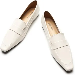 C.Paravano Women's Flat Loafers, Slip-on Penny Loafers for Formal & Casual Wear, Square Toe Comfort Flats for Office