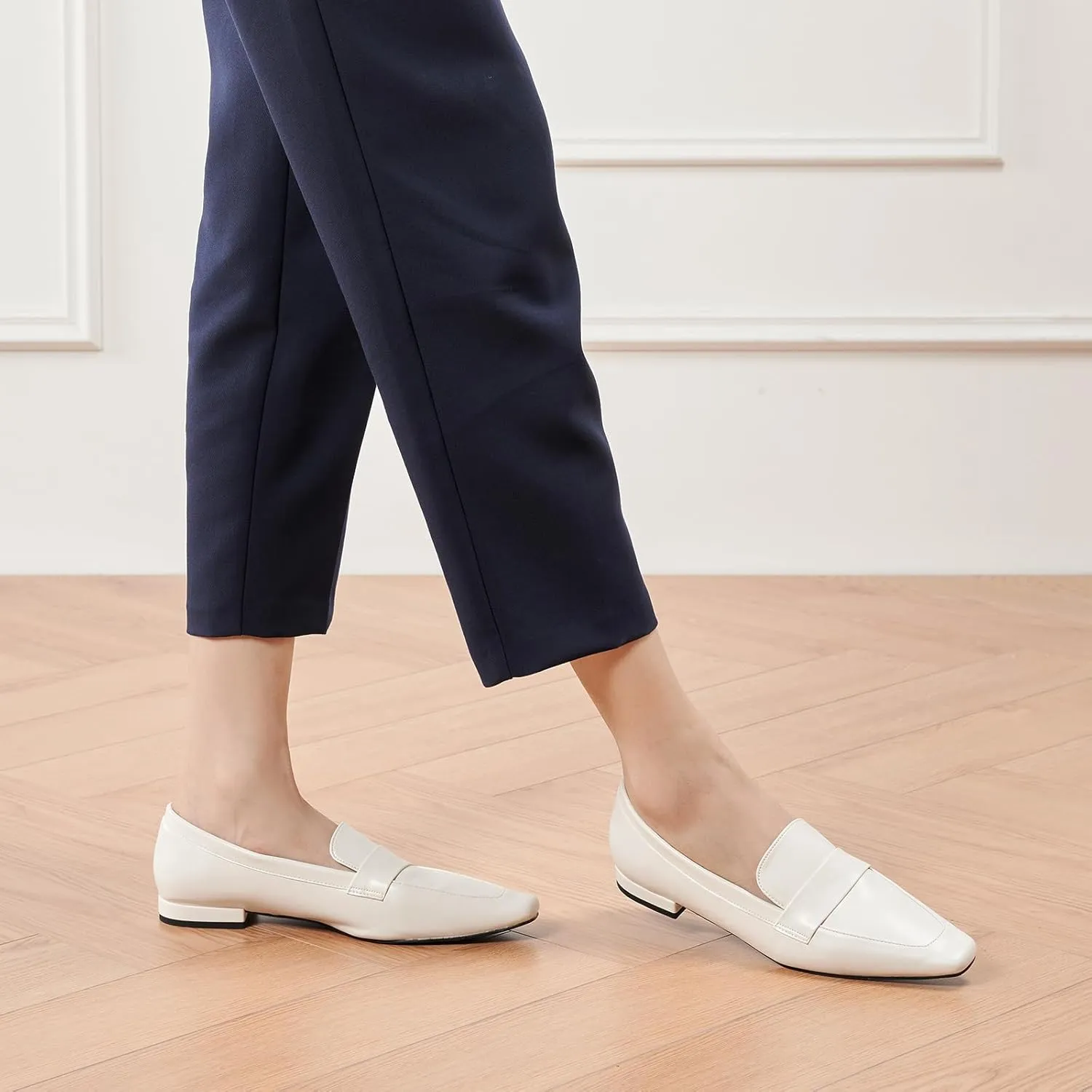 C.Paravano Women's Flat Loafers, Slip-on Penny Loafers for Formal & Casual Wear, Square Toe Comfort Flats for Office