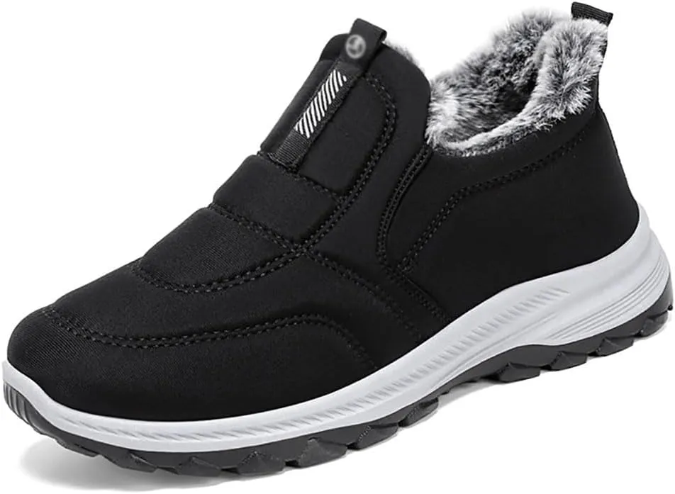 Cubicbee Women's Winter Hiking Slip-on Sneakers High Top Thermal Sneakers Lightweight Outdoor Shoes Waterproof Thermal Fur Lined Booties