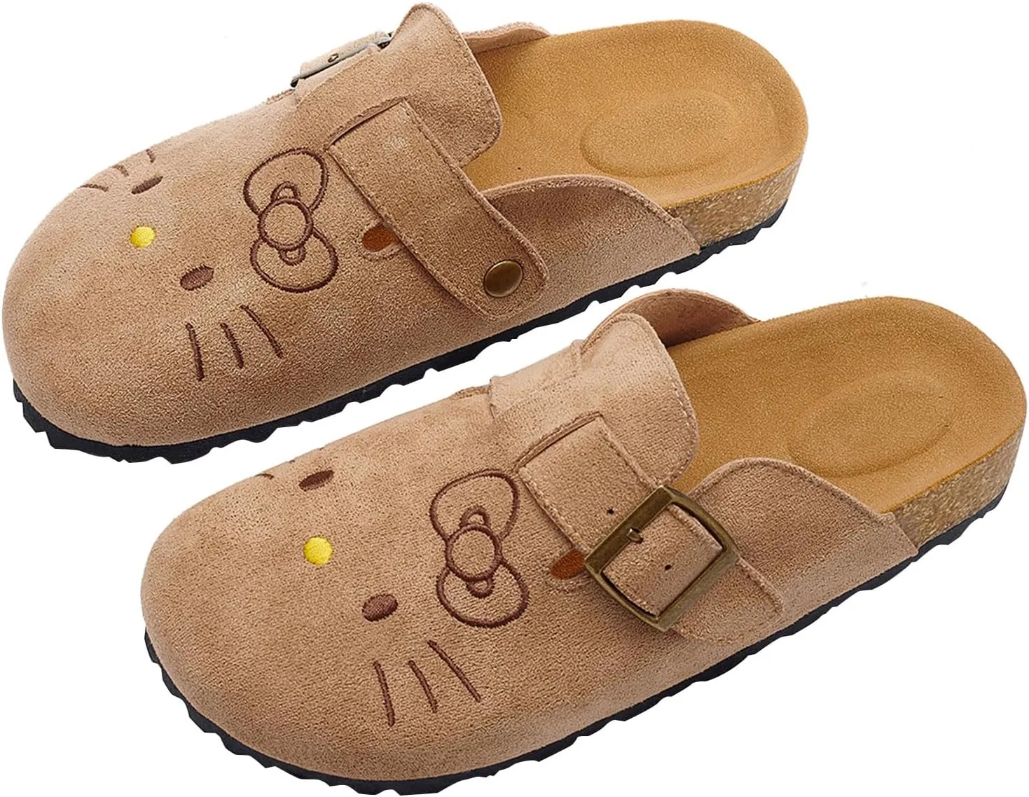 Cute Women Suede Clogs Slippers Slip-on Mules Cork Footbed Sandals Suede Potato Shoes