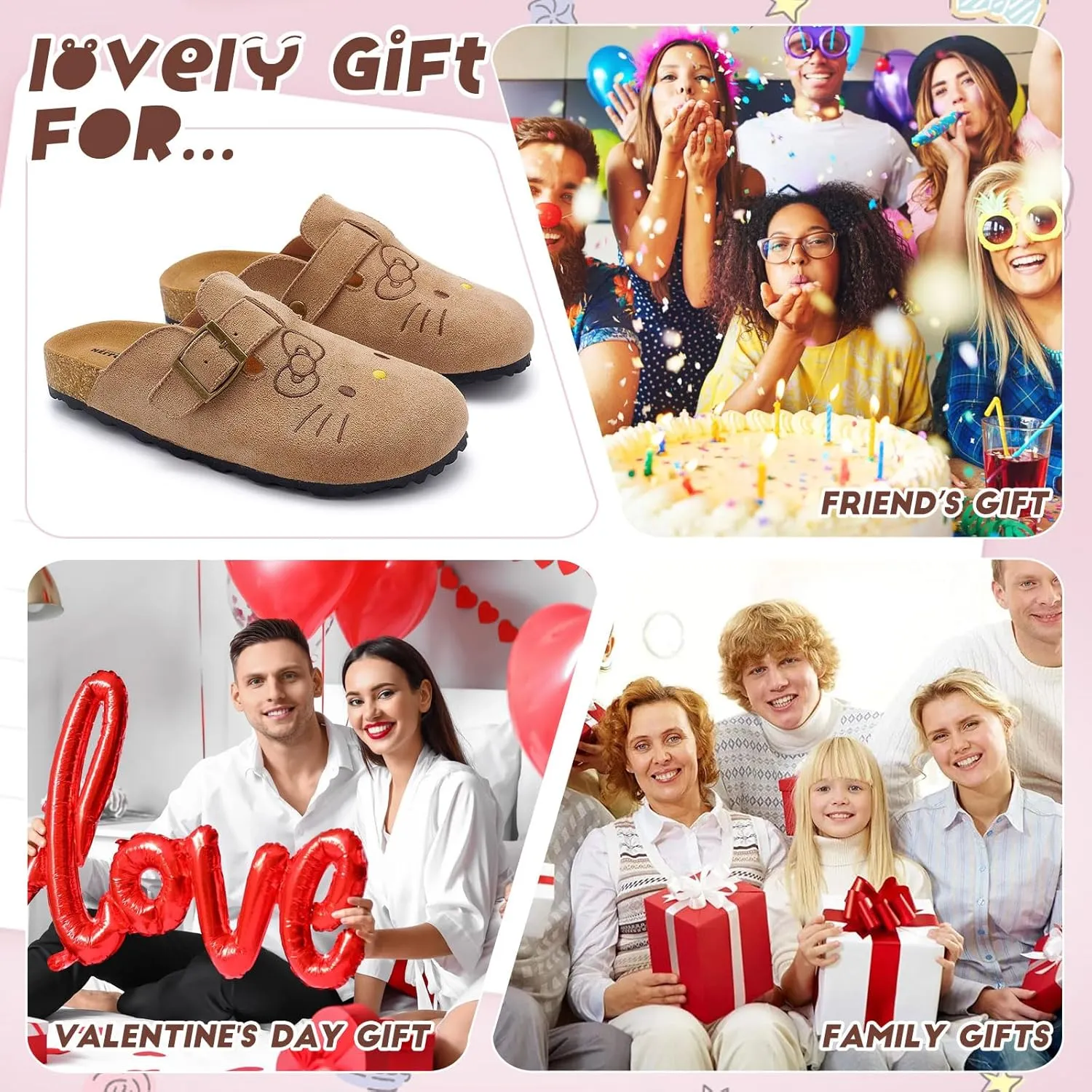 Cute Women Suede Clogs Slippers Slip-on Mules Cork Footbed Sandals Suede Potato Shoes