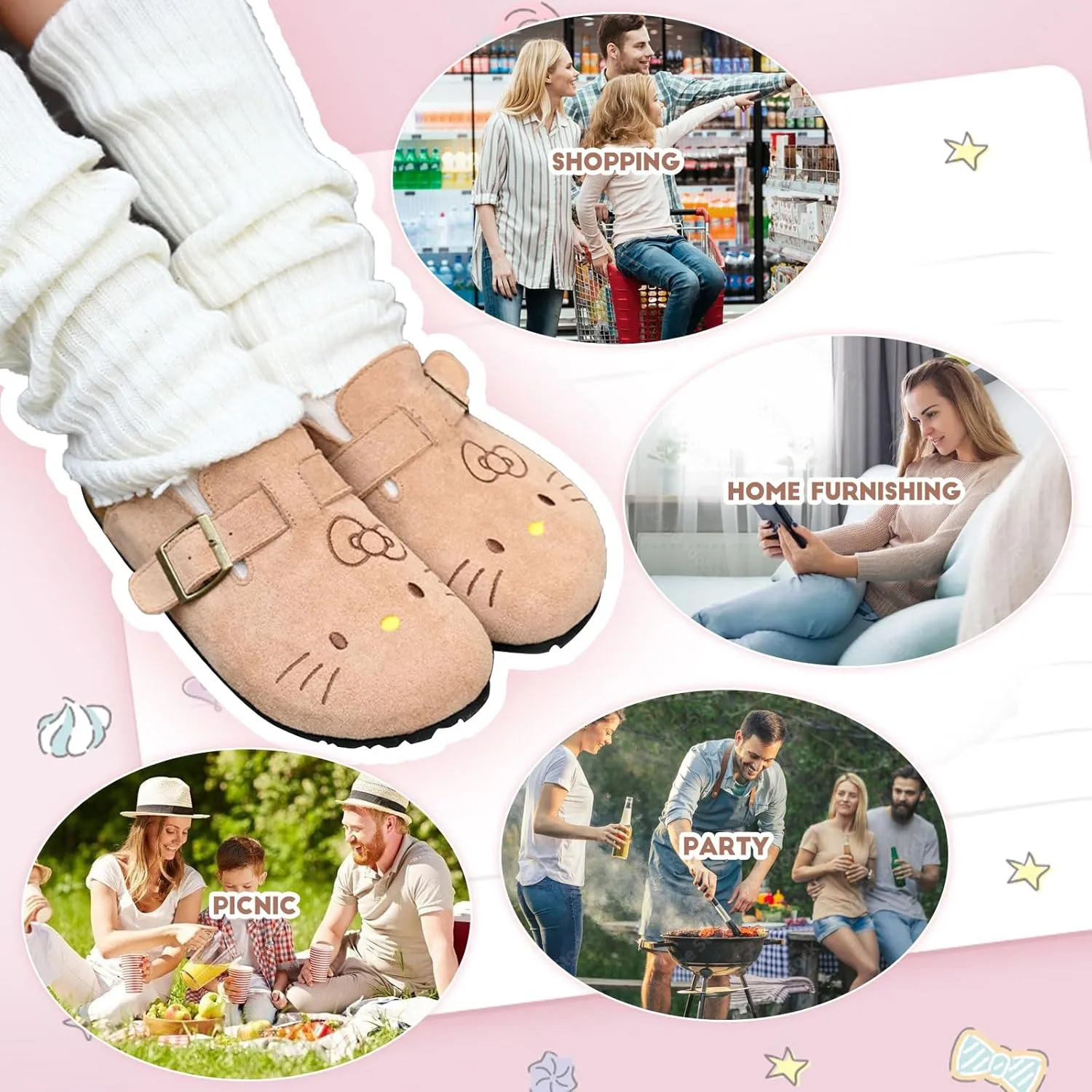Cute Women Suede Clogs Slippers Slip-on Mules Cork Footbed Sandals Suede Potato Shoes